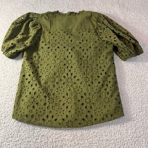NWT pretty garden green eyelet gathered neckline and sleeves sz S spring summer
